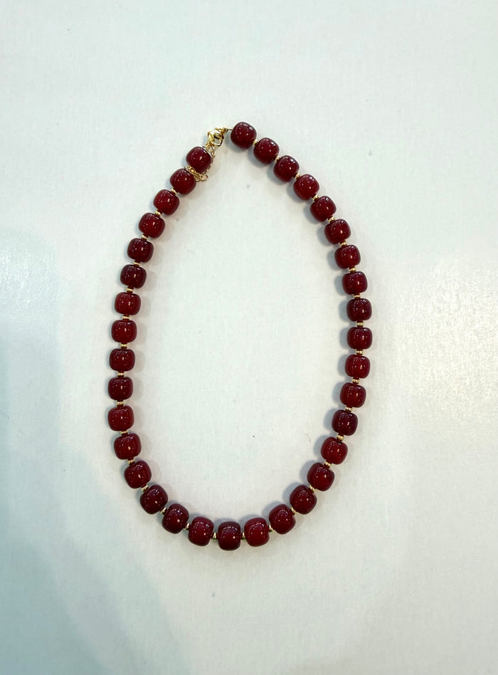 Maroon & Gold Marble Beaded Necklace