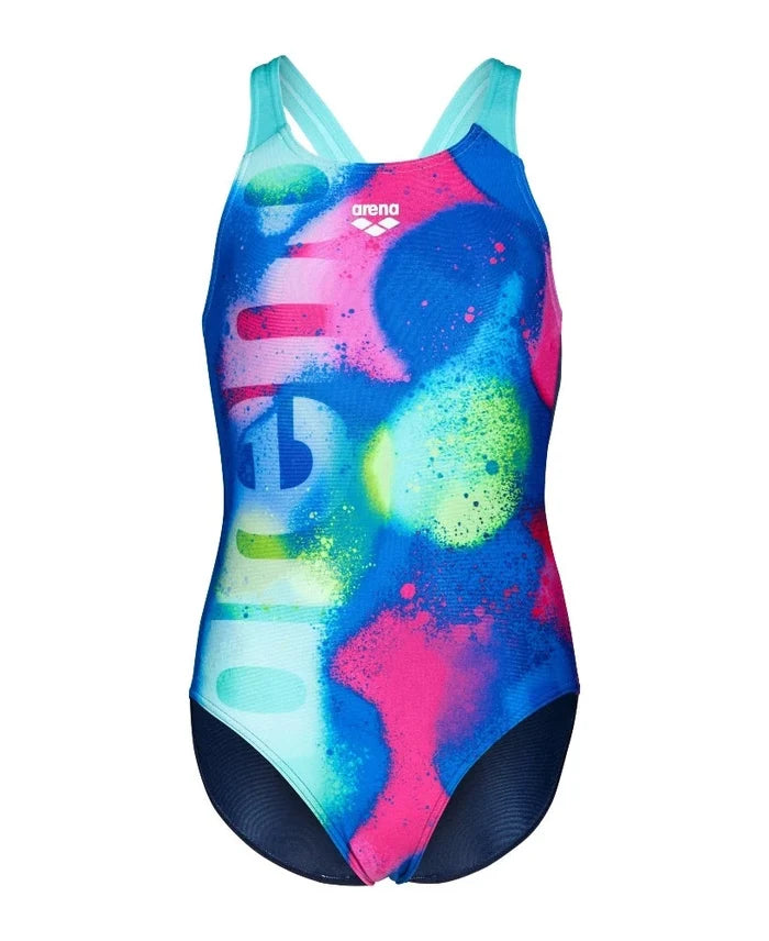Arena | Girl's Swimsuit | Spray Paint | Kids | Navy / Water