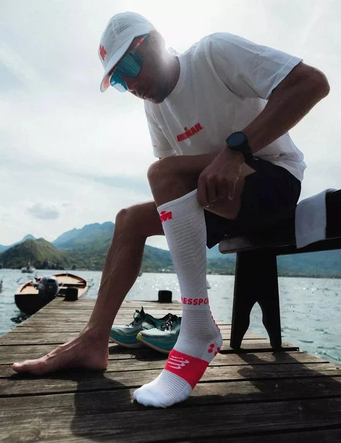 Compressport | Full Socks Recovery 2.0 | IRONMAN 2026 | White / Neon Red