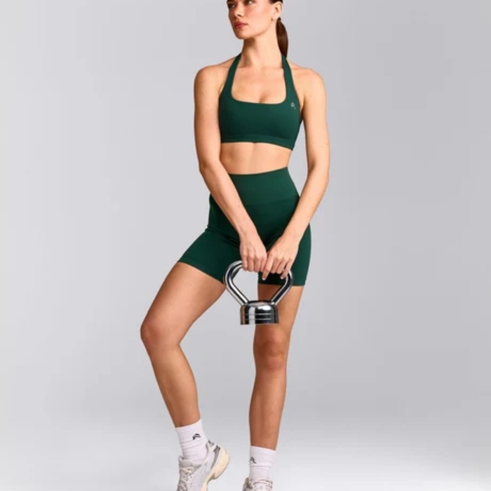 Oner Active - EasyLift™ Halter Bralette with Gray Logo | Racing Green