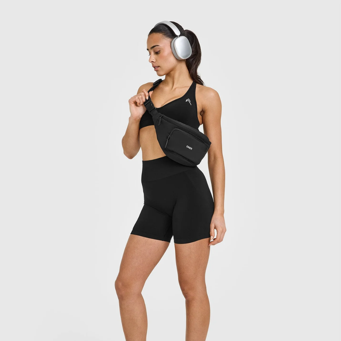 Oner Active - EffortlessLift Seamless Racer Back Sports Bra with White Logo | Black