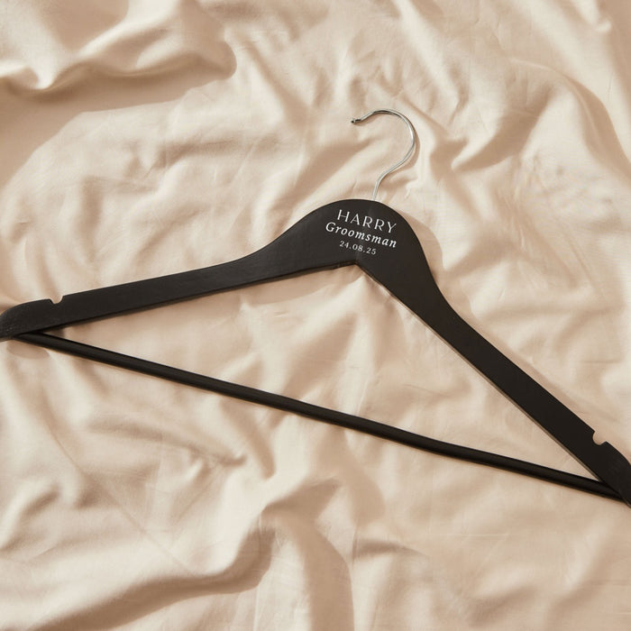 Personalised Black & White Wedding Wooden Coat Hanger in Black