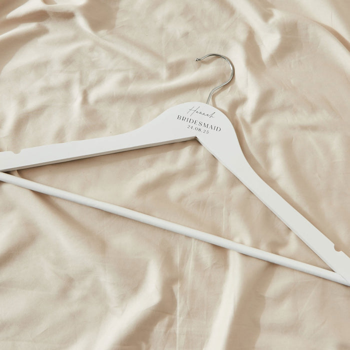 Personalised Black & White Wedding Wooden Coat Hanger in White