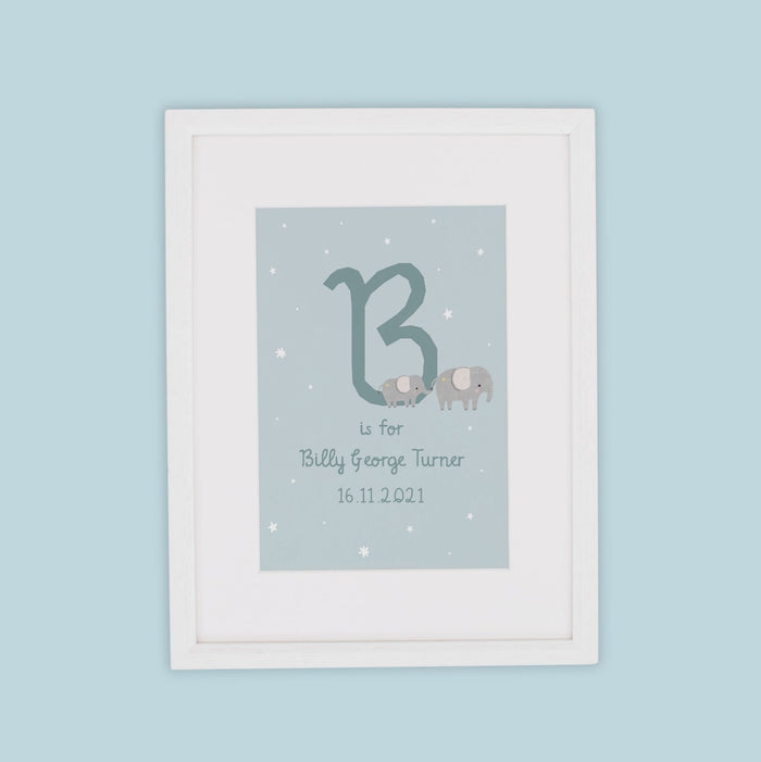 Personalised Blue Elephant Design Wall Art