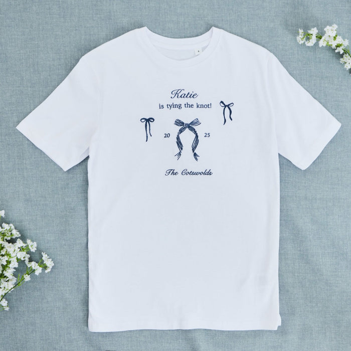 Personalised Embroidered Tying The Knot T-Shirt in White
