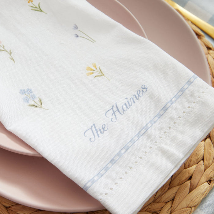 Personalised Floral Print White Cotton Napkin
