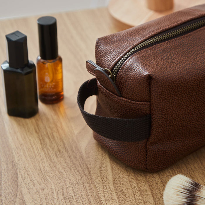 Personalised Men's Embroidered Tan Wash Bag by Made Yours