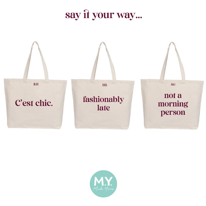 Personalised Slogan Cotton Canvas Tote Bag in Burgundy