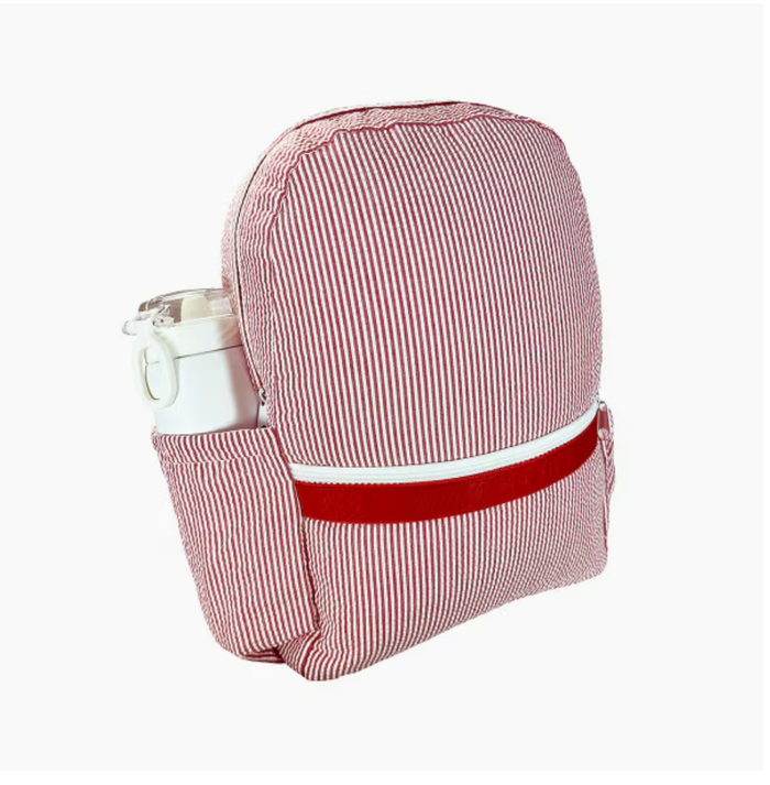 Red Seersucker Medium Backpack (Pockets)