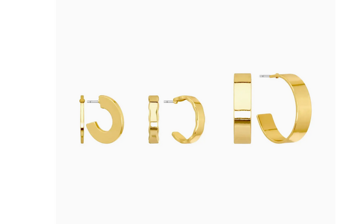 Set of Three Gold .5", .5", and 1" Hoop Earrings