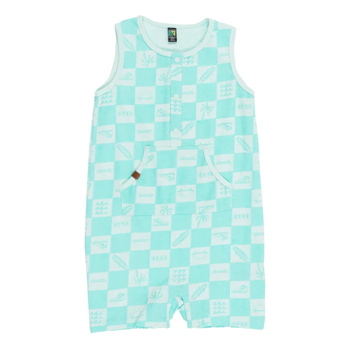 Turquoise Checked Romper