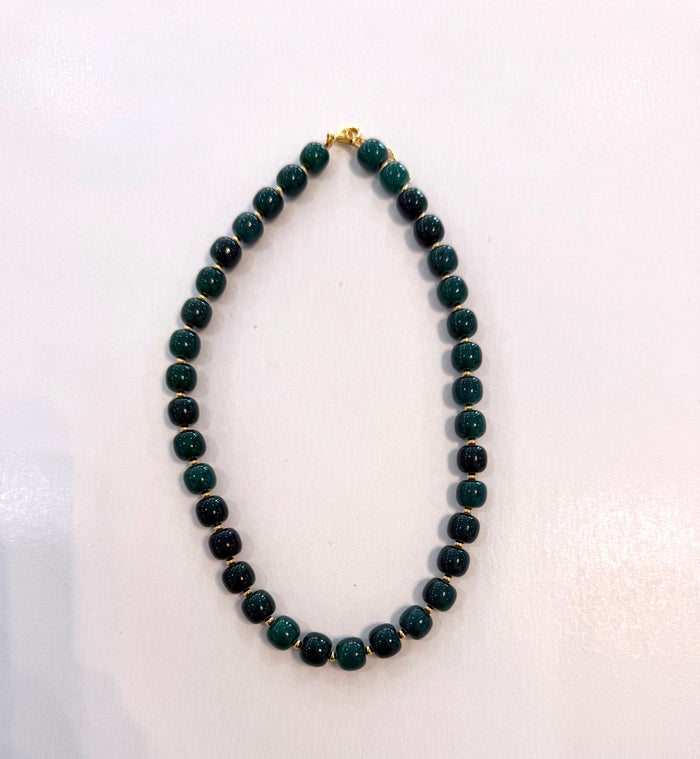 Emerald & Gold Marble Beaded Necklace
