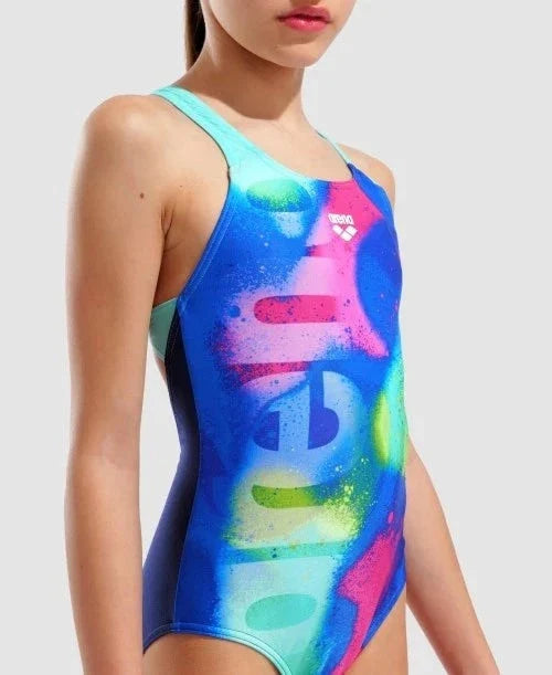 Arena | Girl's Swimsuit | Spray Paint | Kids | Navy / Water