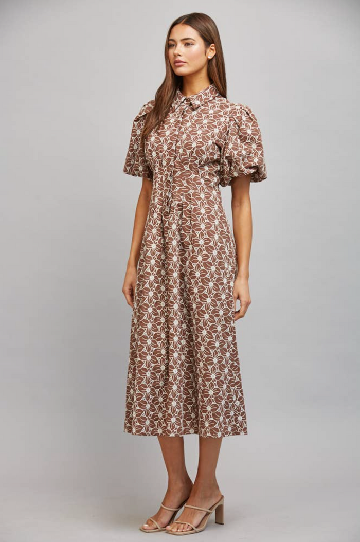 Autumn Blooms Floral Eyelet Midi Dress