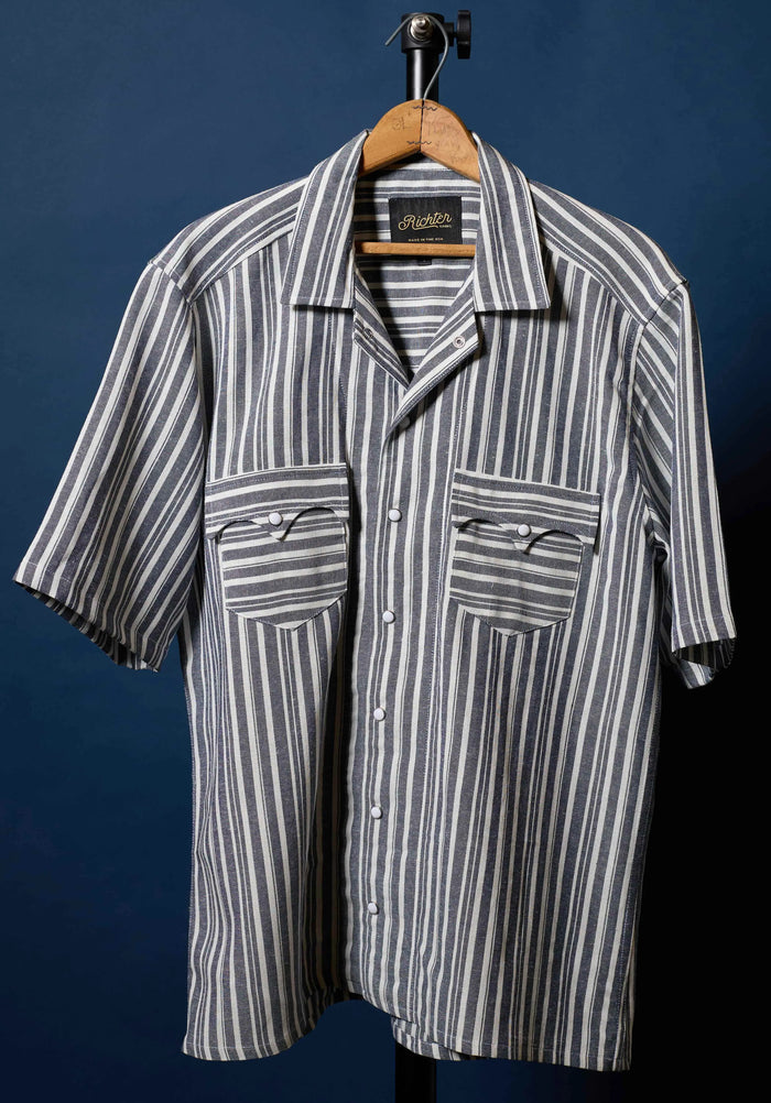 Balmorhea Linen in Blue and White Stripe