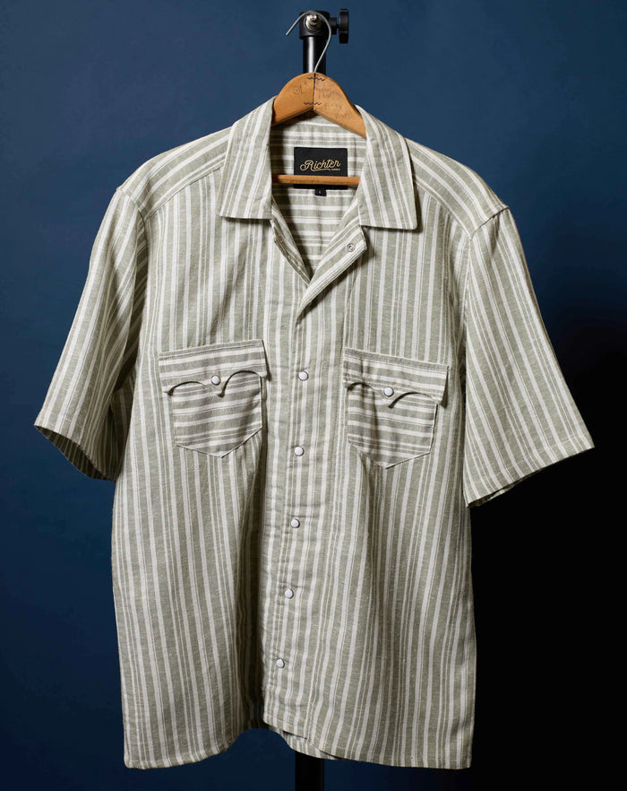 Balmorhea Linen in Green and White Stripe