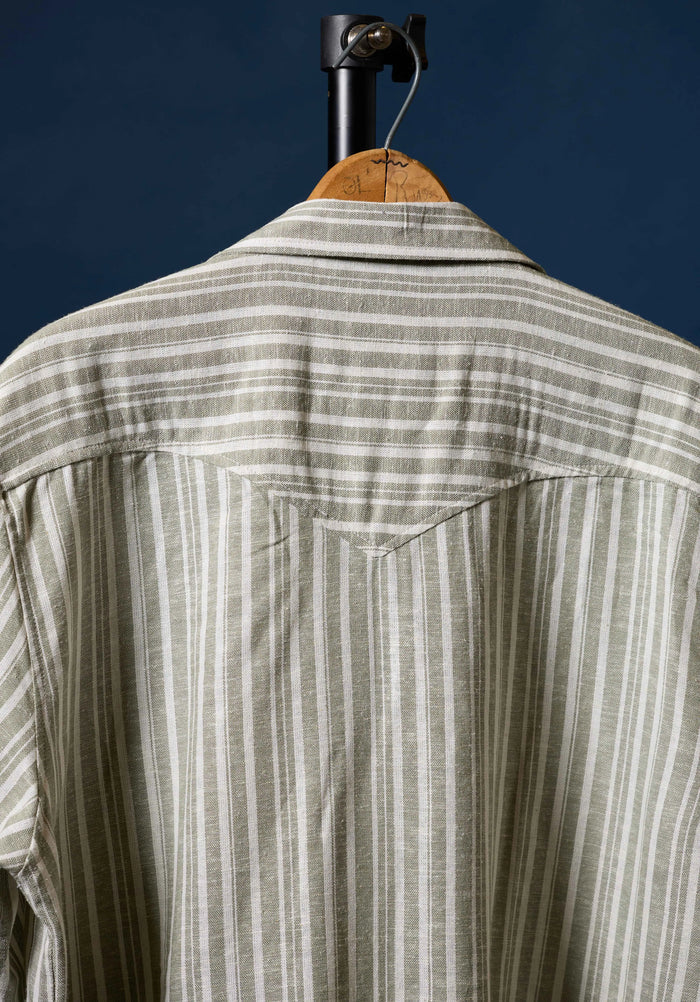 Balmorhea Linen in Green and White Stripe