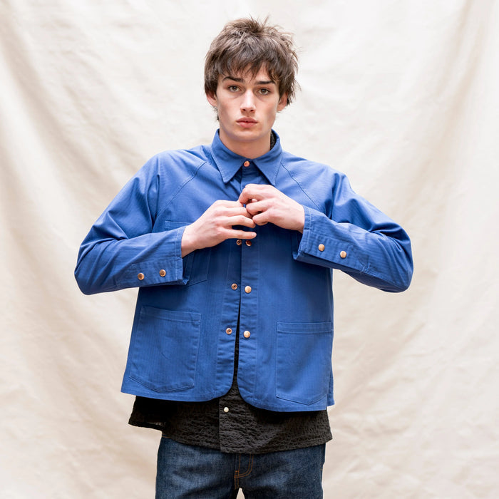 Barista Chore Coat in Washed Herringbone
