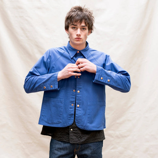 Barista Chore Coat in Washed Herringbone