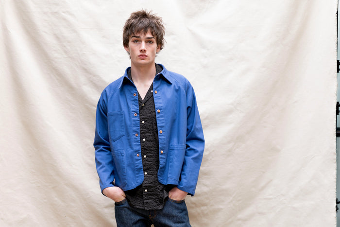 Barista Chore Coat in Washed Herringbone
