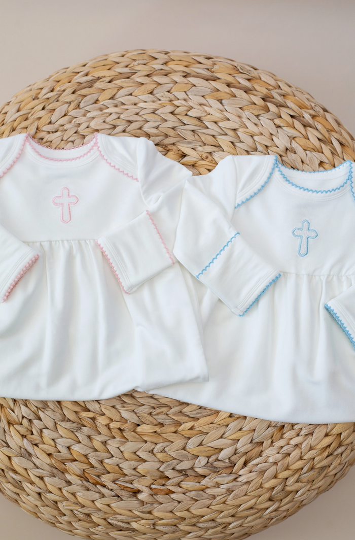 Blue Cross Embroidered Gown - Newborn