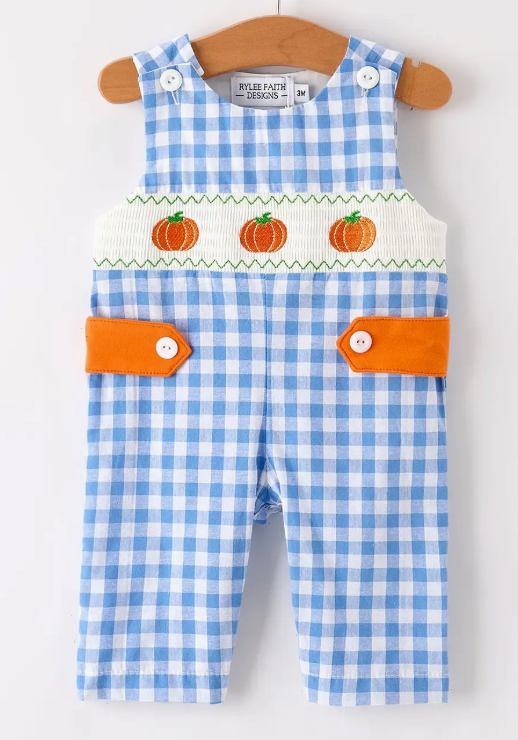 Blue Pumpkin Smock Embroidery Romper