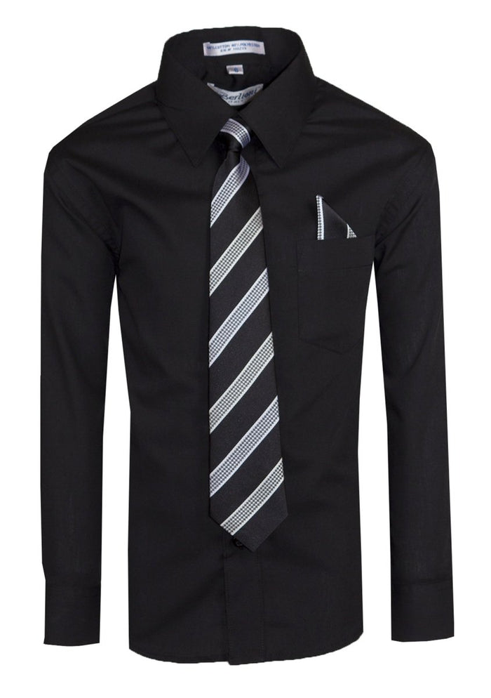 Boy's Dress Shirt with Designer Tie & Pocket Square – Formal Long Sleeve Button - Up in Multiple Colors - Tuxgear