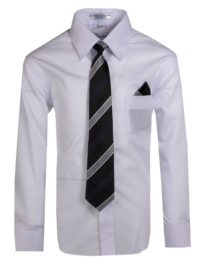 Boy's Dress Shirt with Designer Tie & Pocket Square – Formal Long Sleeve Button - Up in Multiple Colors - Tuxgear