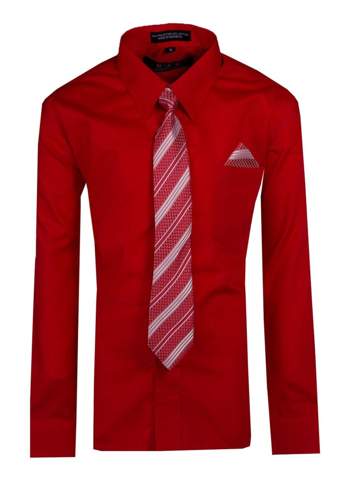 Boy's Dress Shirt with Designer Tie & Pocket Square – Formal Long Sleeve Button - Up in Multiple Colors - Tuxgear