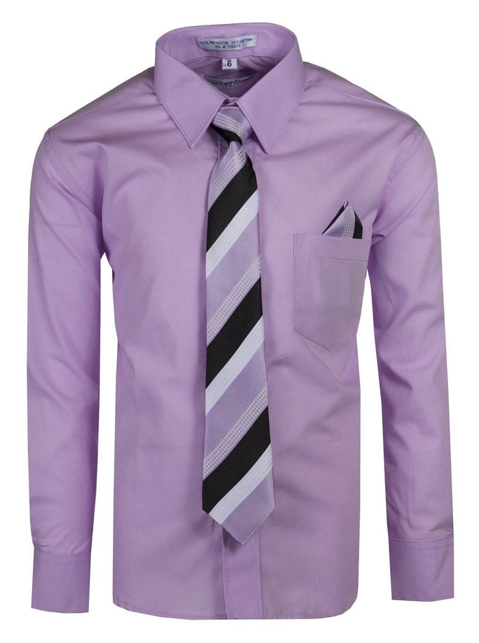 Boy's Dress Shirt with Designer Tie & Pocket Square – Formal Long Sleeve Button - Up in Multiple Colors - Tuxgear