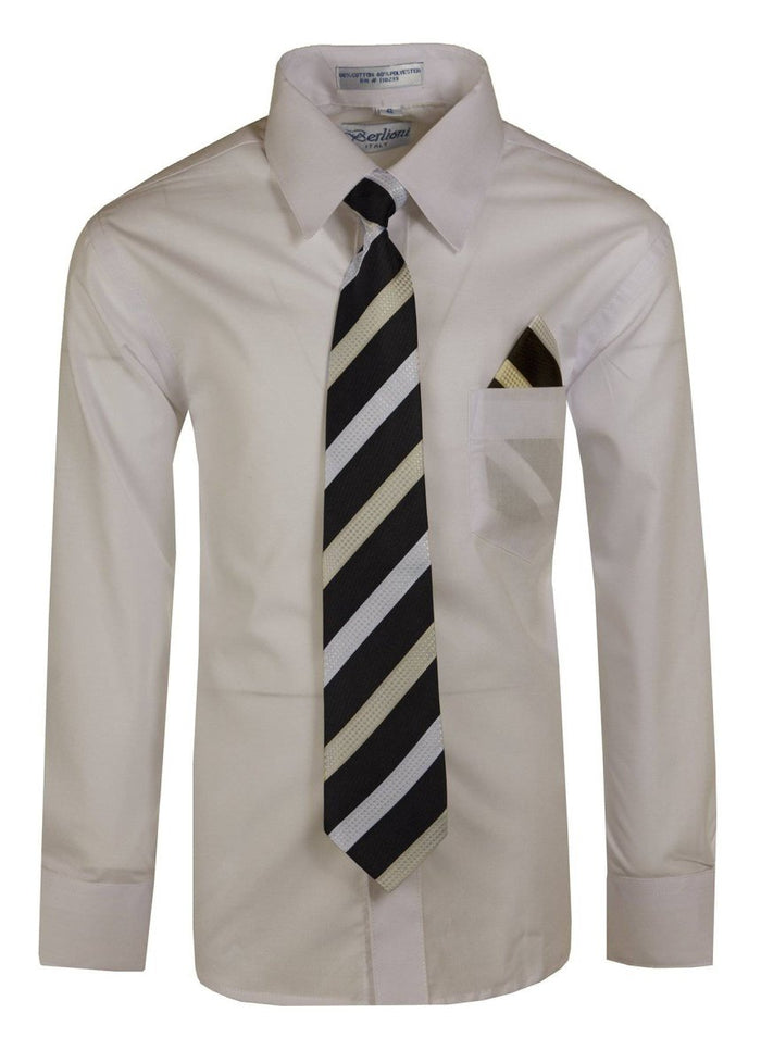 Boy's Dress Shirt with Designer Tie & Pocket Square – Formal Long Sleeve Button - Up in Multiple Colors - Tuxgear