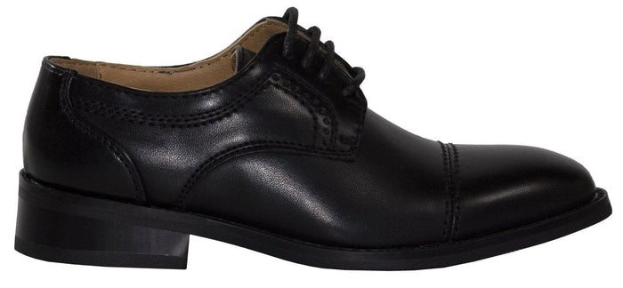 Boys Matte Black Cap Toe Lace - up Dress Shoes - Tuxgear