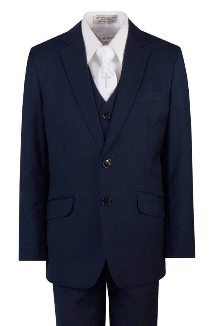Navy Blue Slim Fit Communion Suit Religious Cross Neck Tie Boys Youth Sizes - Tuxgear