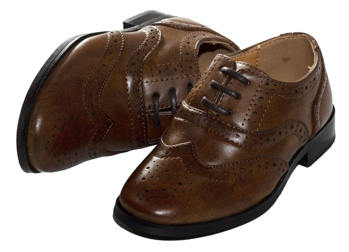 Boys Oxford Wing - Tip Lace Up Dress Shoes - Tuxgear