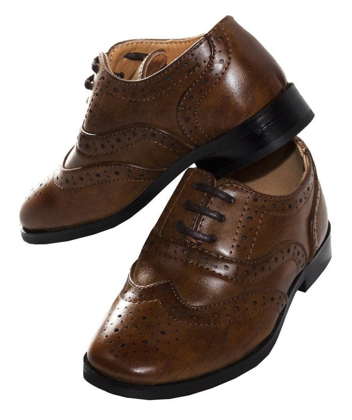 Boys Oxford Wing - Tip Lace Up Dress Shoes - Tuxgear