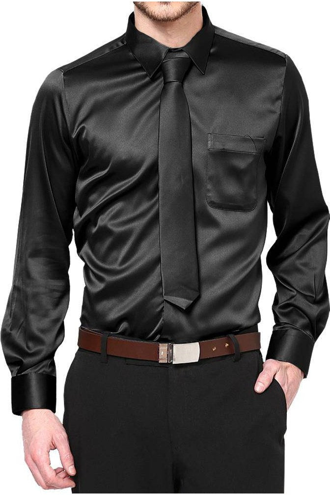 Boys Satin Long Sleeve Dress Shirt with Tie & Pocket Square - Tuxgear