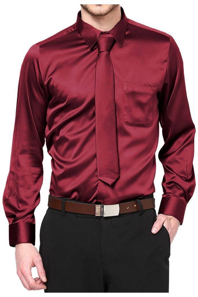 Boys Satin Long Sleeve Dress Shirt with Tie & Pocket Square - Tuxgear