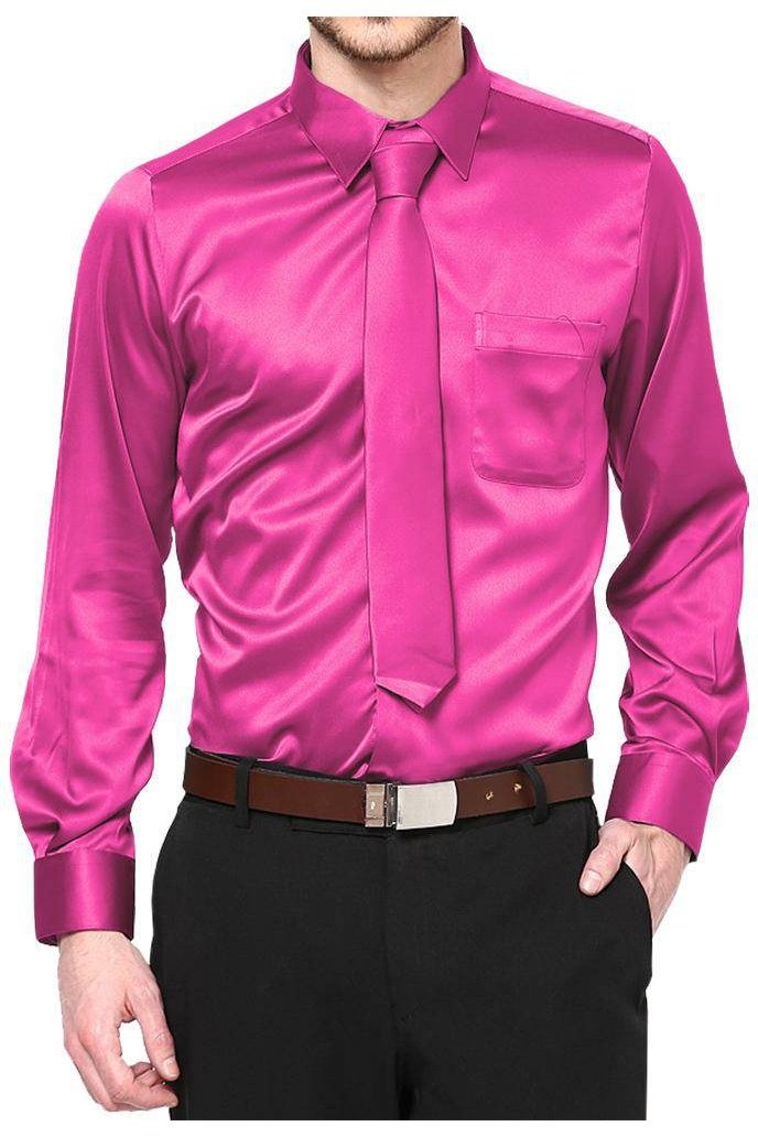 Boys Satin Long Sleeve Dress Shirt with Tie & Pocket Square - Tuxgear