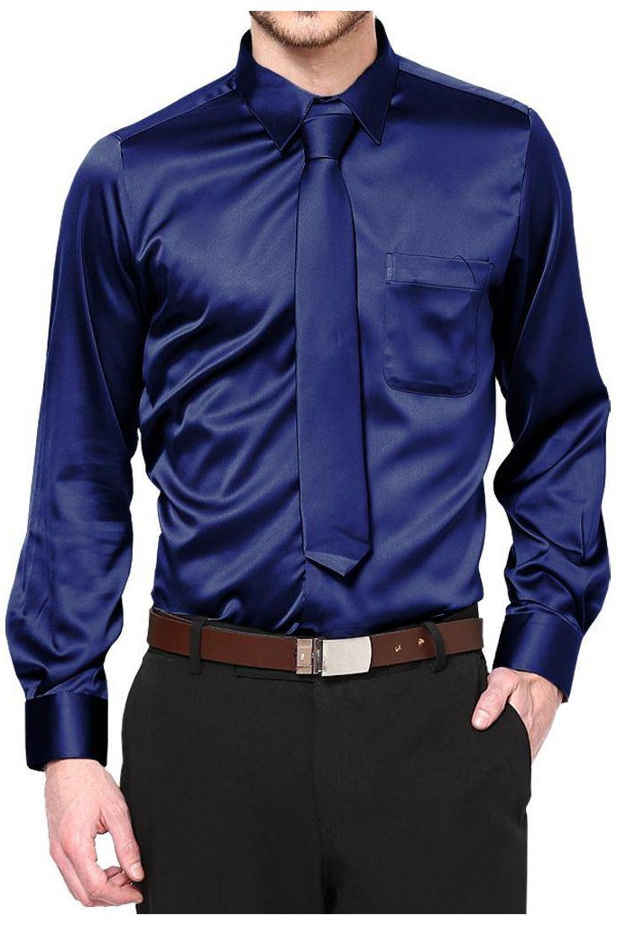 Boys Satin Long Sleeve Dress Shirt with Tie & Pocket Square - Tuxgear