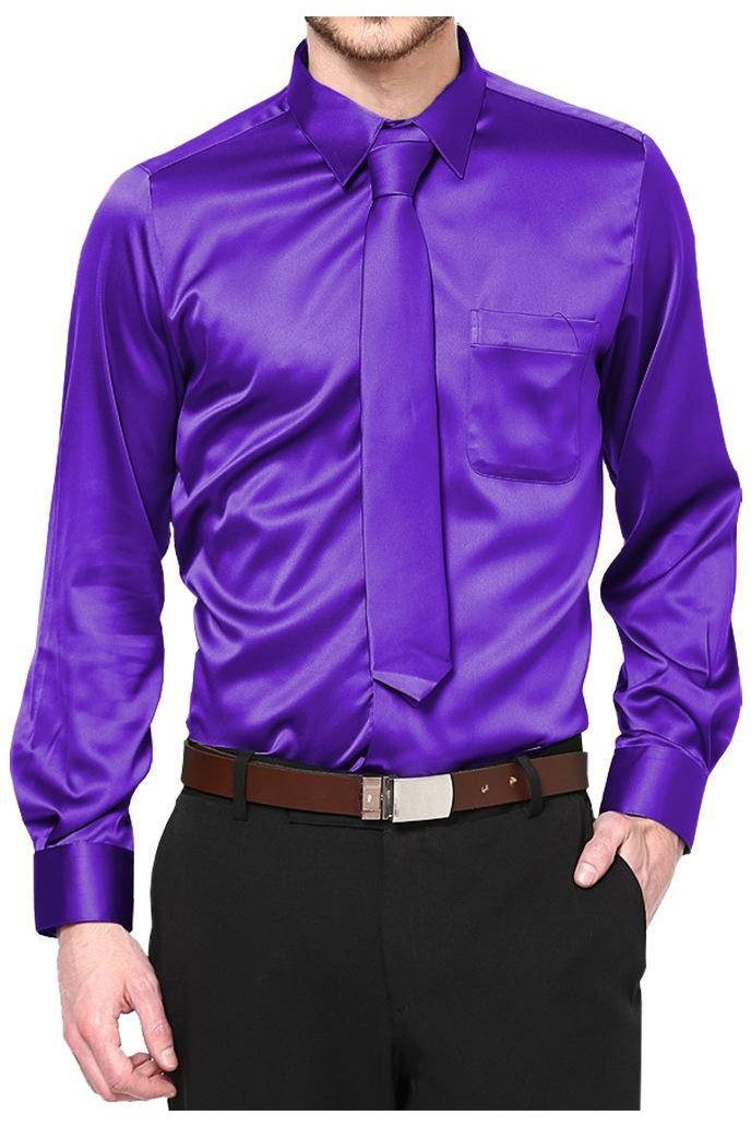 Boys Satin Long Sleeve Dress Shirt with Tie & Pocket Square - Tuxgear