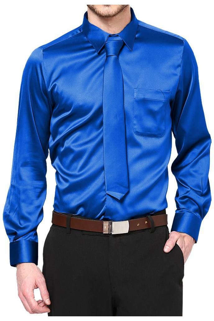 Boys Satin Long Sleeve Dress Shirt with Tie & Pocket Square - Tuxgear