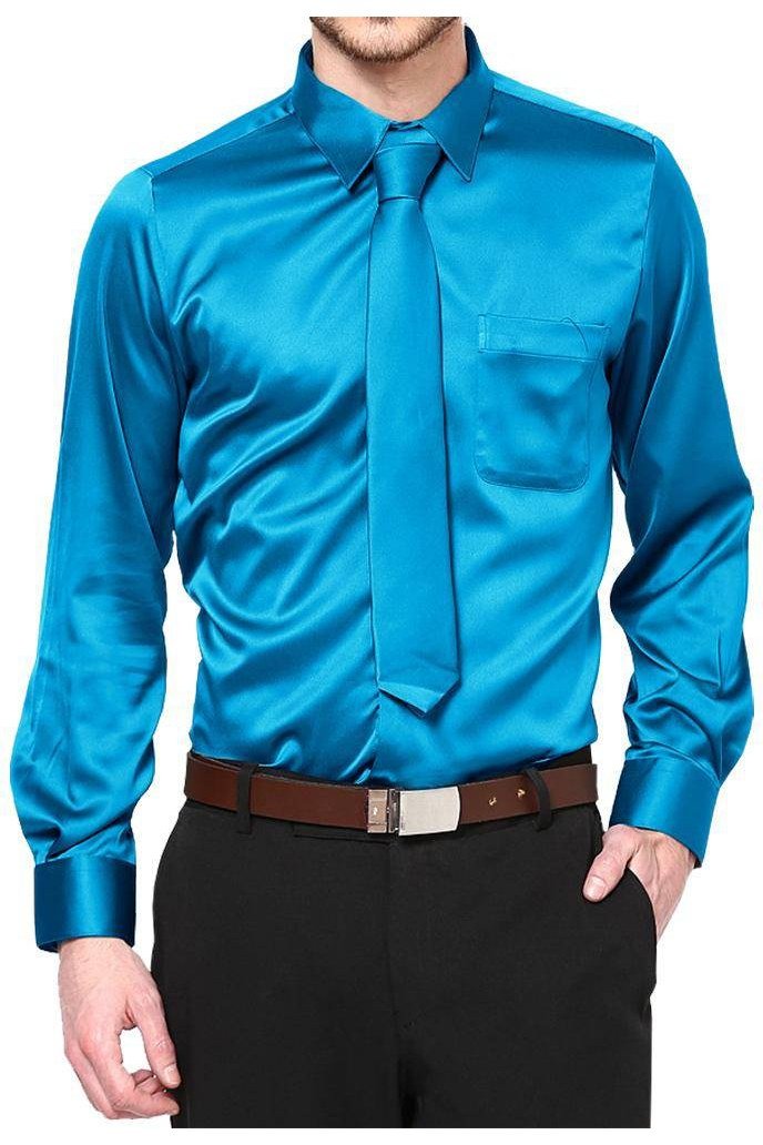Boys Satin Long Sleeve Dress Shirt with Tie & Pocket Square - Tuxgear