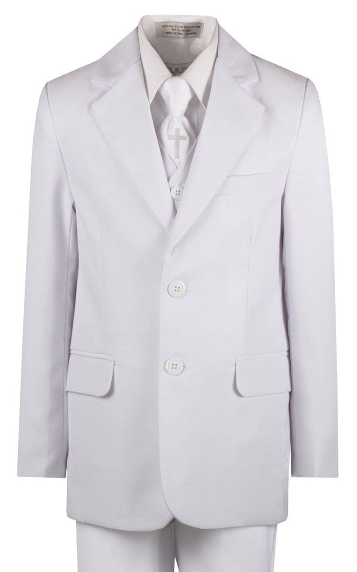 Boys Slim Fit Communion Suit with Religious Cross Neck Tie - Tuxgear