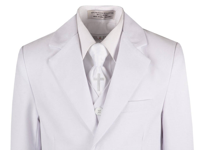 Boys Slim Fit Communion Suit with Religious Cross Neck Tie - Tuxgear