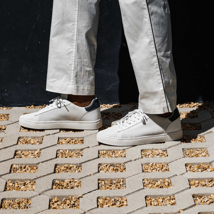 Bradley Knit shoe in White Pine Needle worn in casual lifestyle setting, highlighting comfort, breathability, and eco-friendly materials.