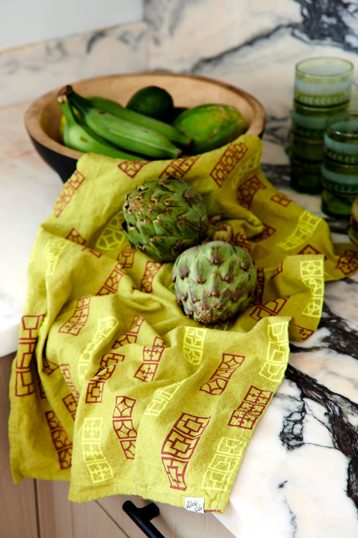 Breeze Block Linen Tea Towel - Moss