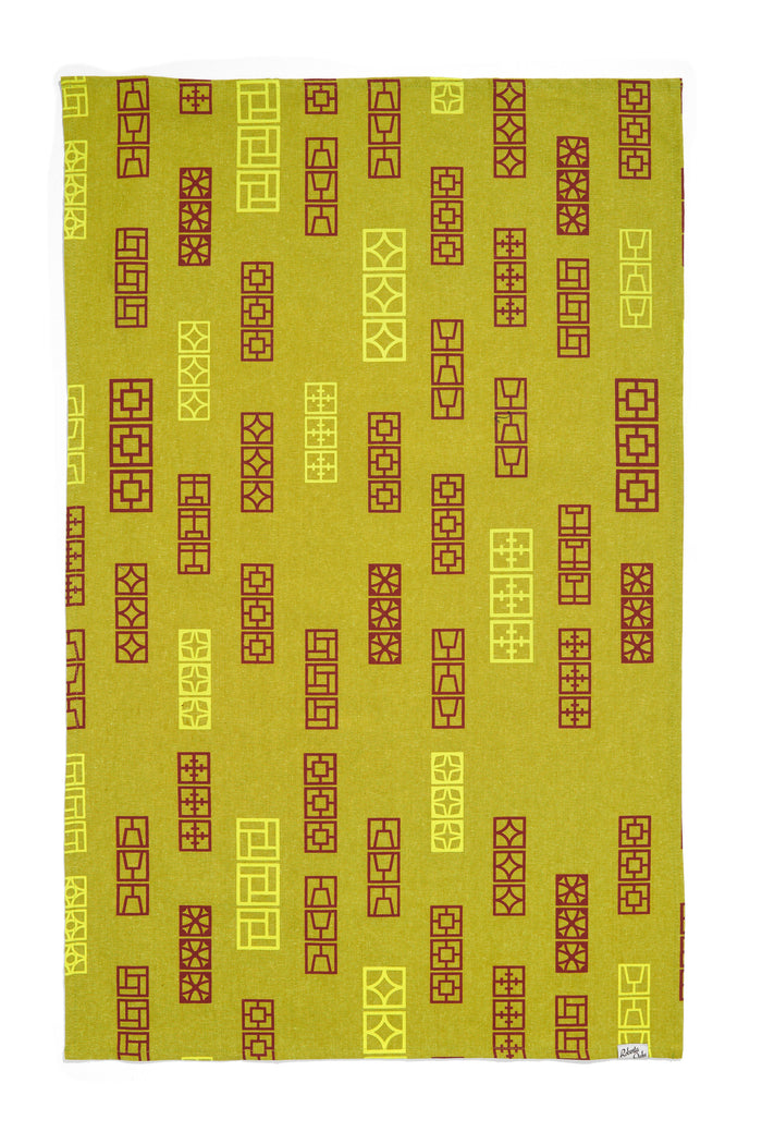 Breeze Block Linen Tea Towel - Moss