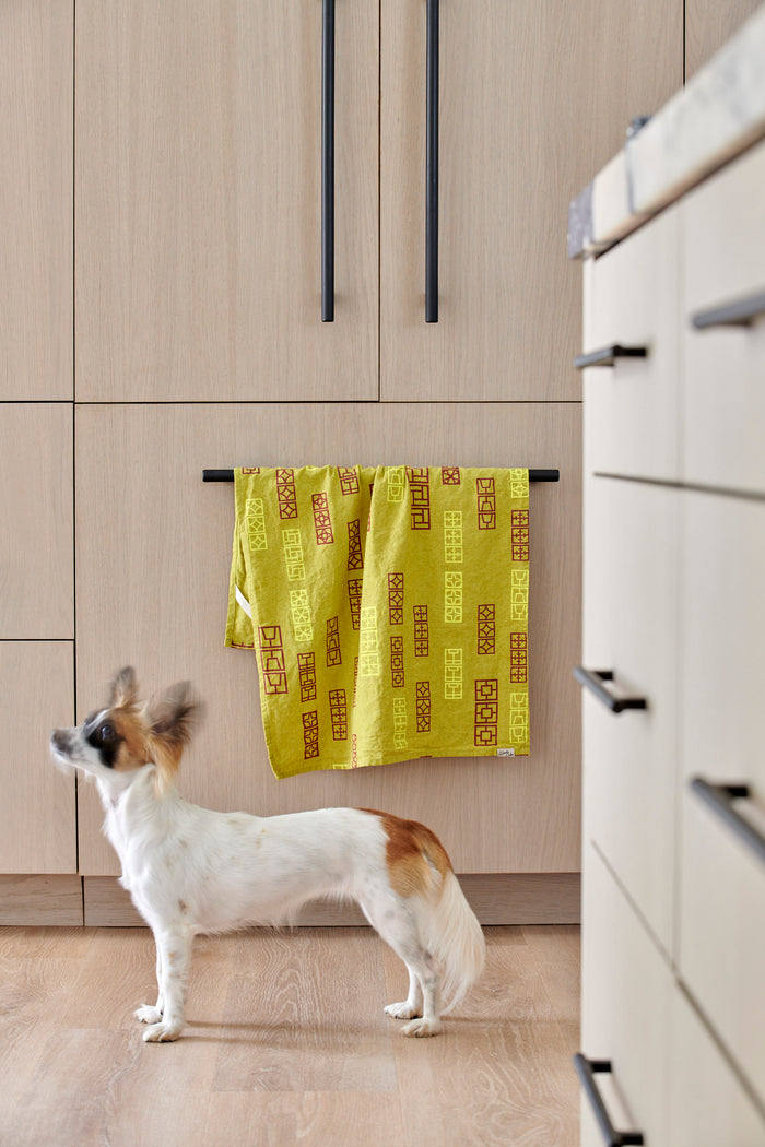 Breeze Block Linen Tea Towel - Moss