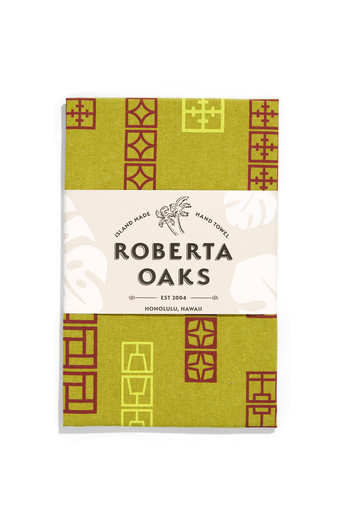 Breeze Block Linen Tea Towel - Moss