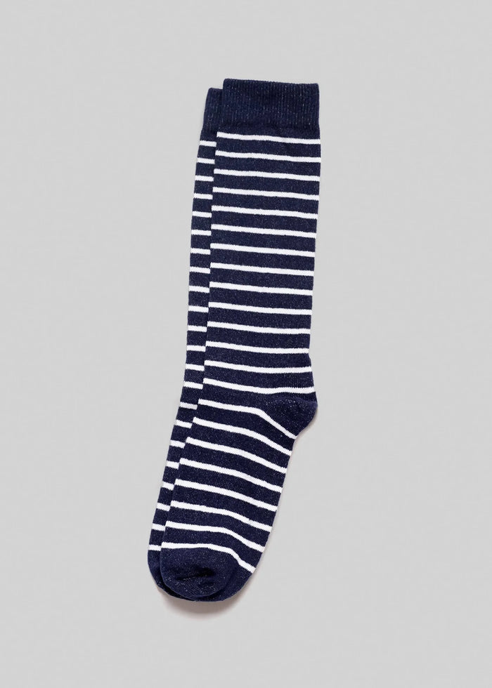 navy and white striped socks front view